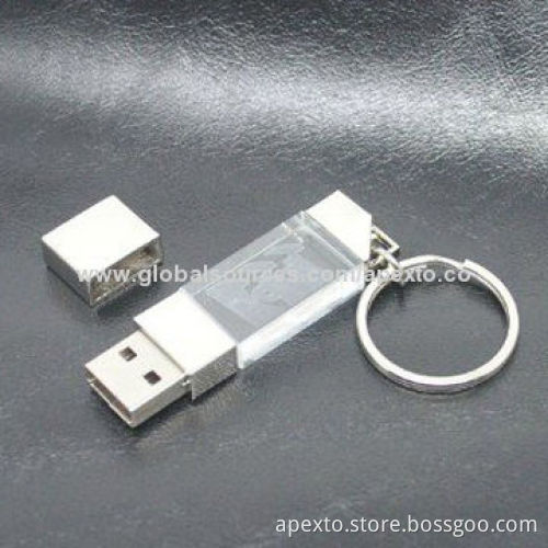 Crystal USB Flash Drive with LED Light, 4 or 8GB, Supports Custom Logo, Plug-and-play Function